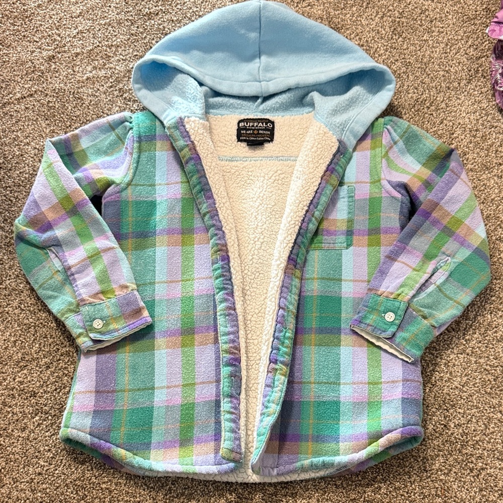 Buffalo Plaid Sherpa-Lined Hooded Jacket - Mint, Lavender, Green